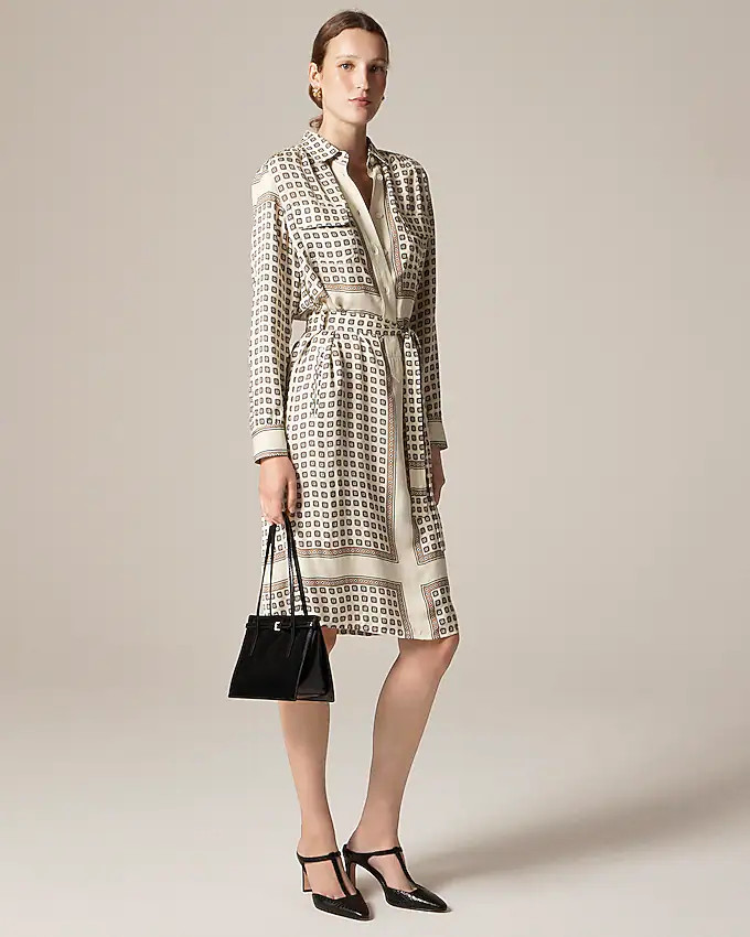 Tie-waist shirt-dress in foulard print | J. Crew US