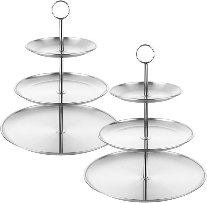 3 Tiered Silver Cupcake Stand 2 Pack Stainless Steel Silver Tiered Dessert Stand Cupcake Display ... | Amazon (US)