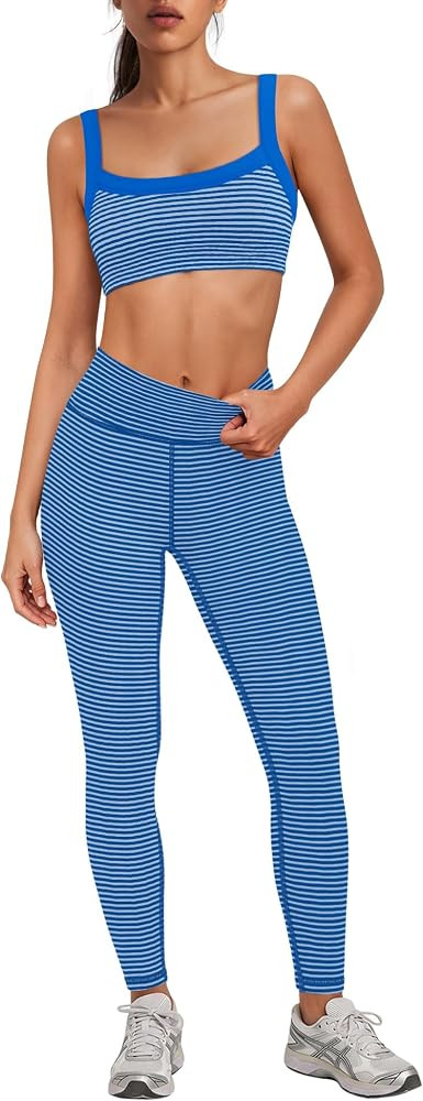 SENSERISE Womens Striped Workout Sets 2 Piece | Amazon (US)