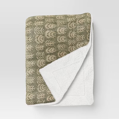 Block Print Plush Throw Blanket with Faux Shearling Reverse - Threshold™ | Target