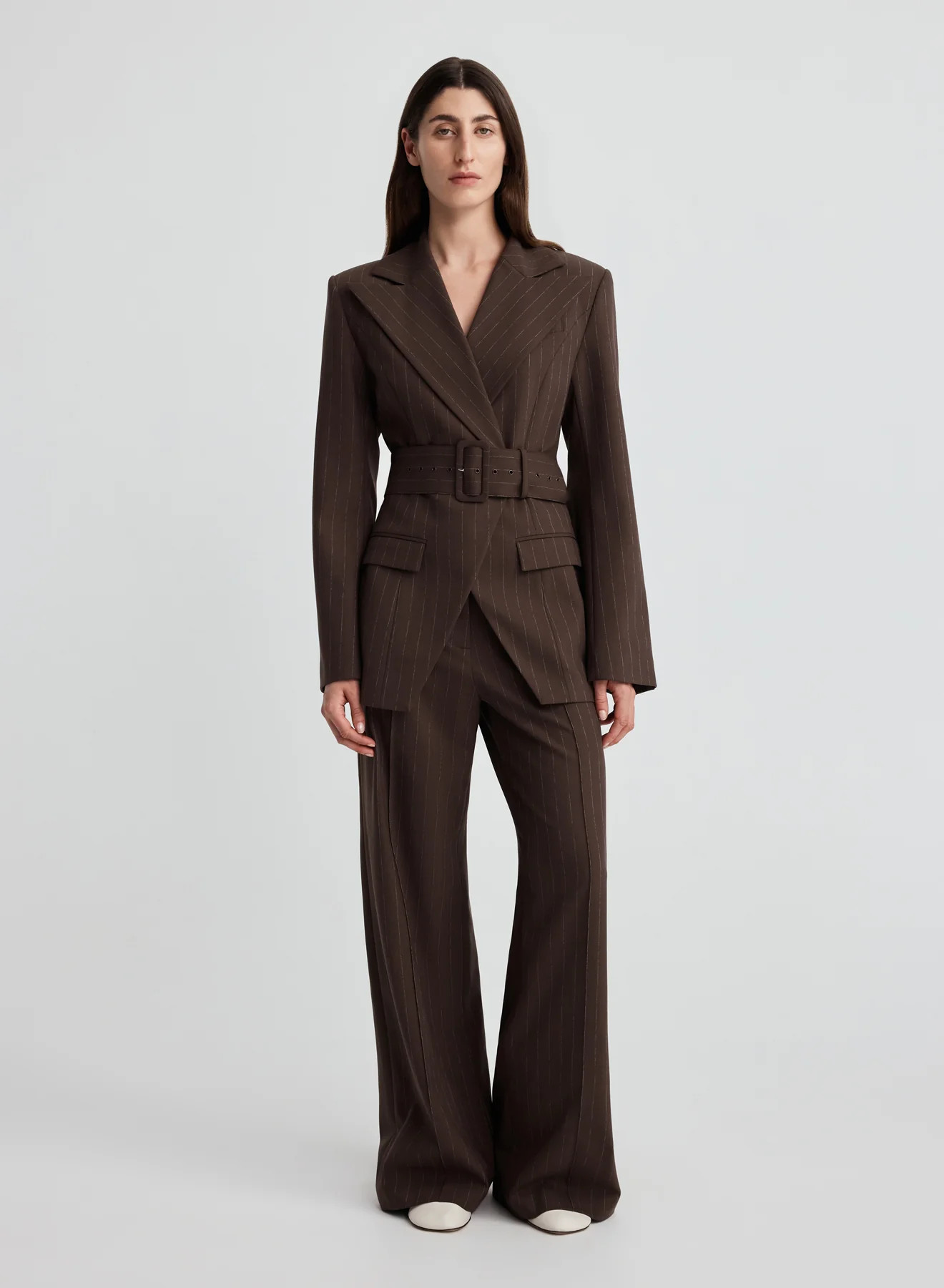 COLIN BLAZER (BROWN CHALK STRIPE) | Anna Quan (Global)