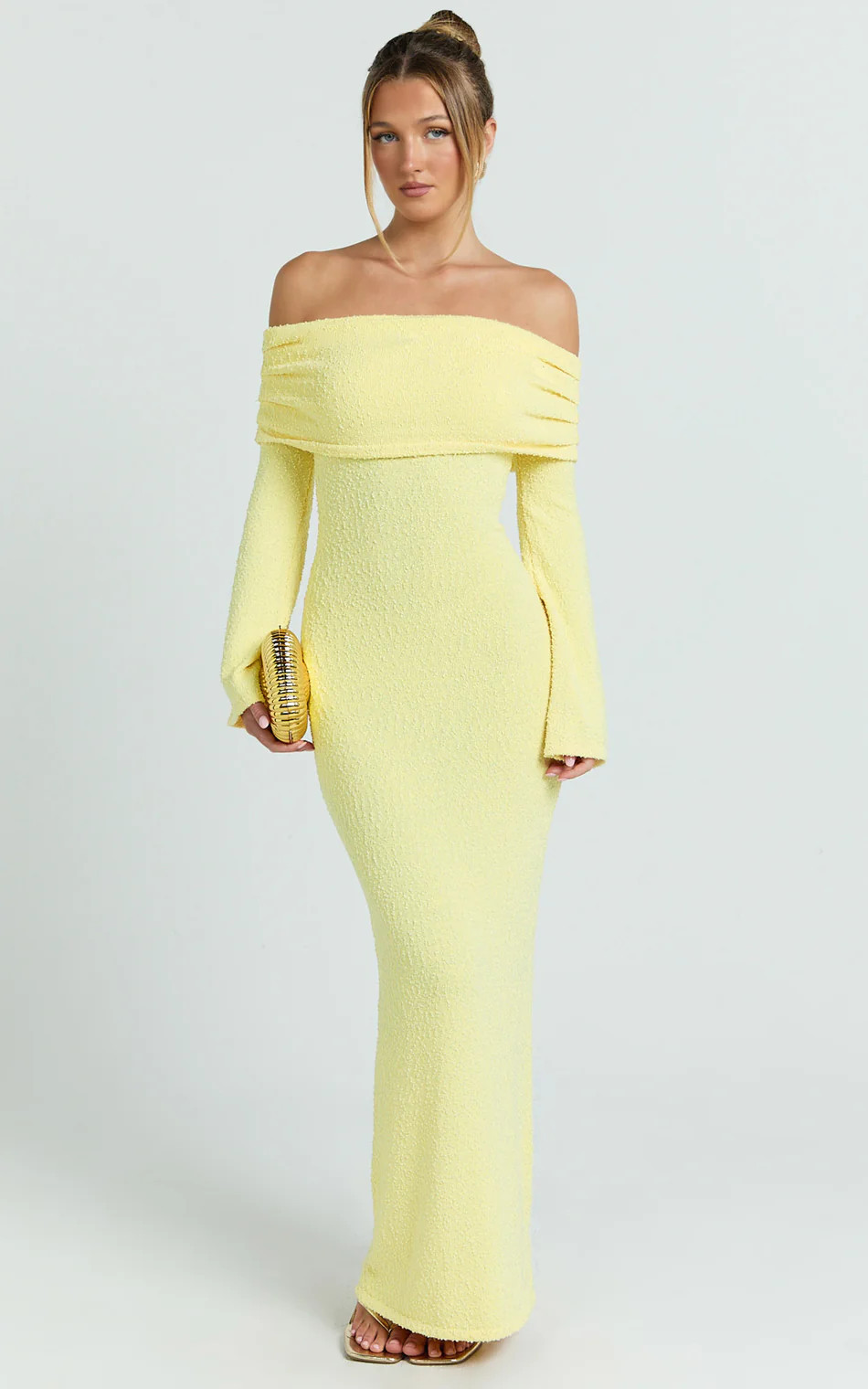 Pietra Maxi Dress - Knit Off Shoulder Dress in Lemon | Showpo (ANZ)