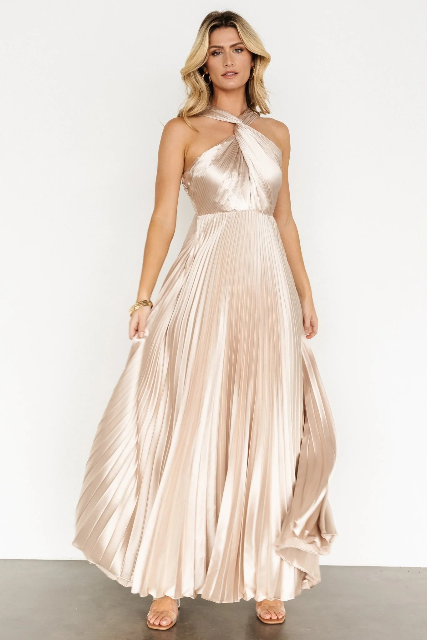 Sandra Pleated Maxi Dress | Champagne | Baltic Born