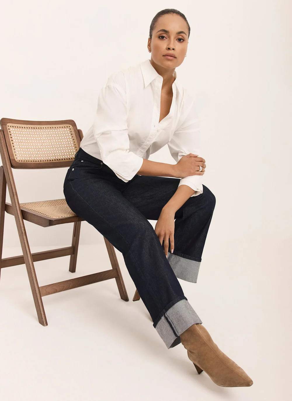 Dark Indigo Wide Turn Up Jeans | Mint Velvet