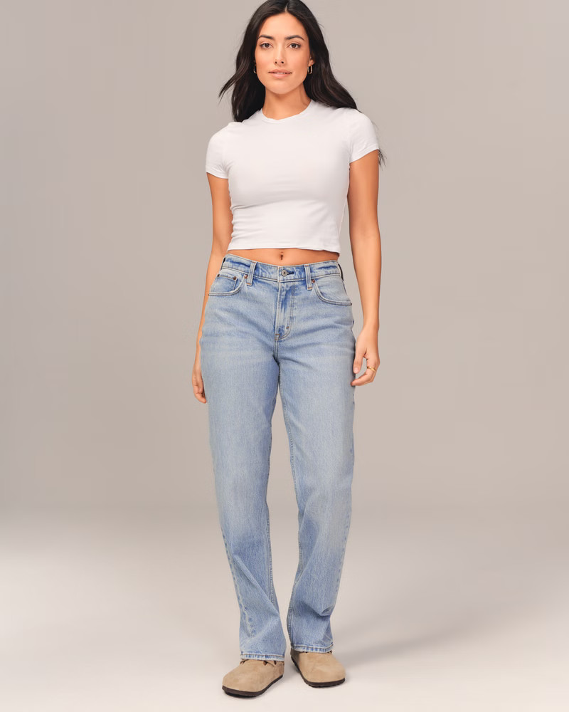 Women's Curve Love Mid Rise 90s Straight Jean | Women's Bottoms | Abercrombie.com | Abercrombie & Fitch (US)