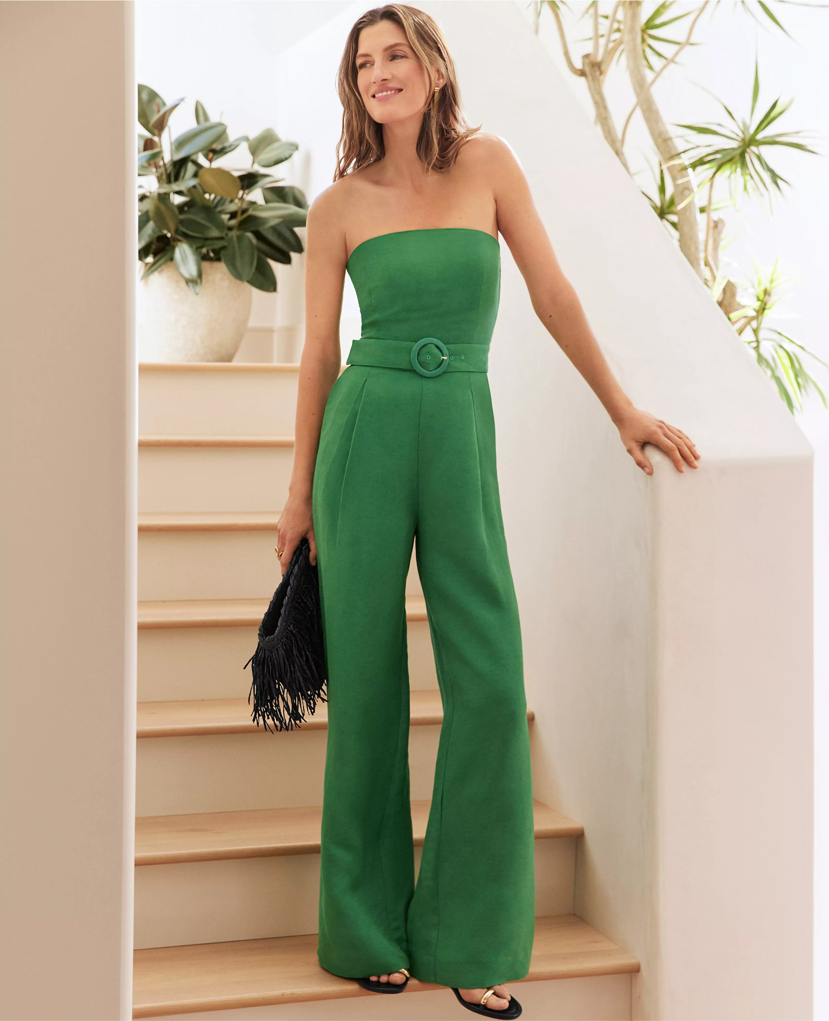 Belted Strapless Linen Blend Jumpsuit | Ann Taylor