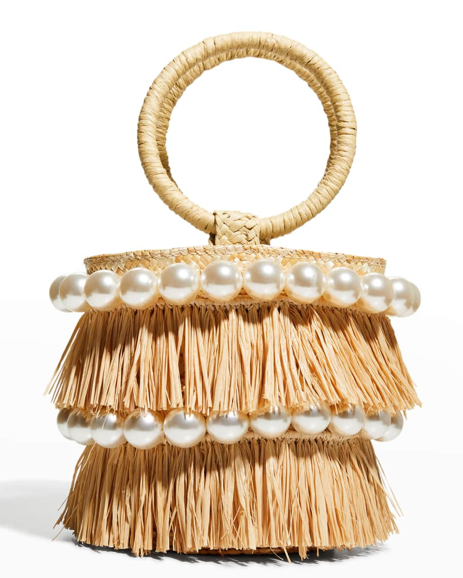 BTB Los Angeles Liv Straw Pearly Bucket Tote Bag | Neiman Marcus