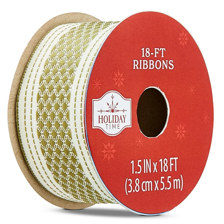 Christmas Ribbon, Gold and White, 1.5" x 18', by Holiday Time | Walmart (US)