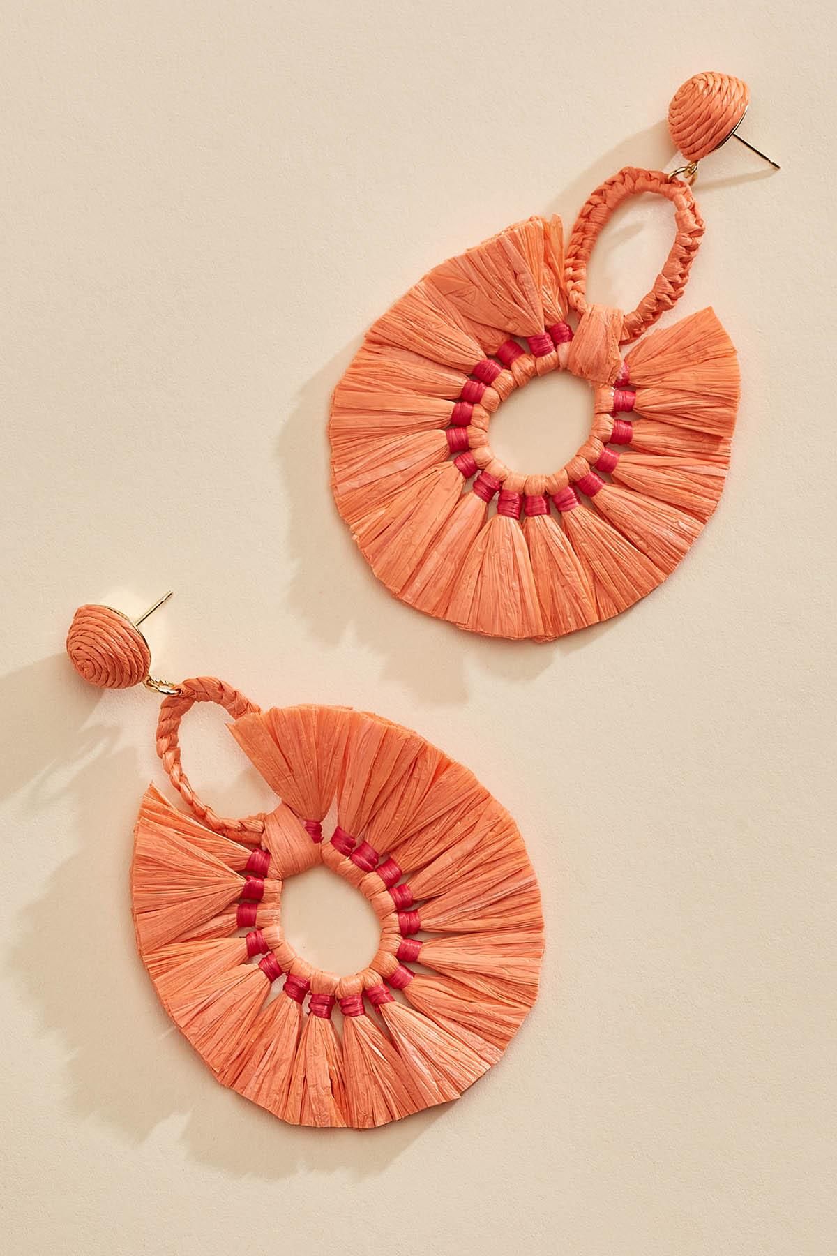 orange raffia fan earrings | Versona