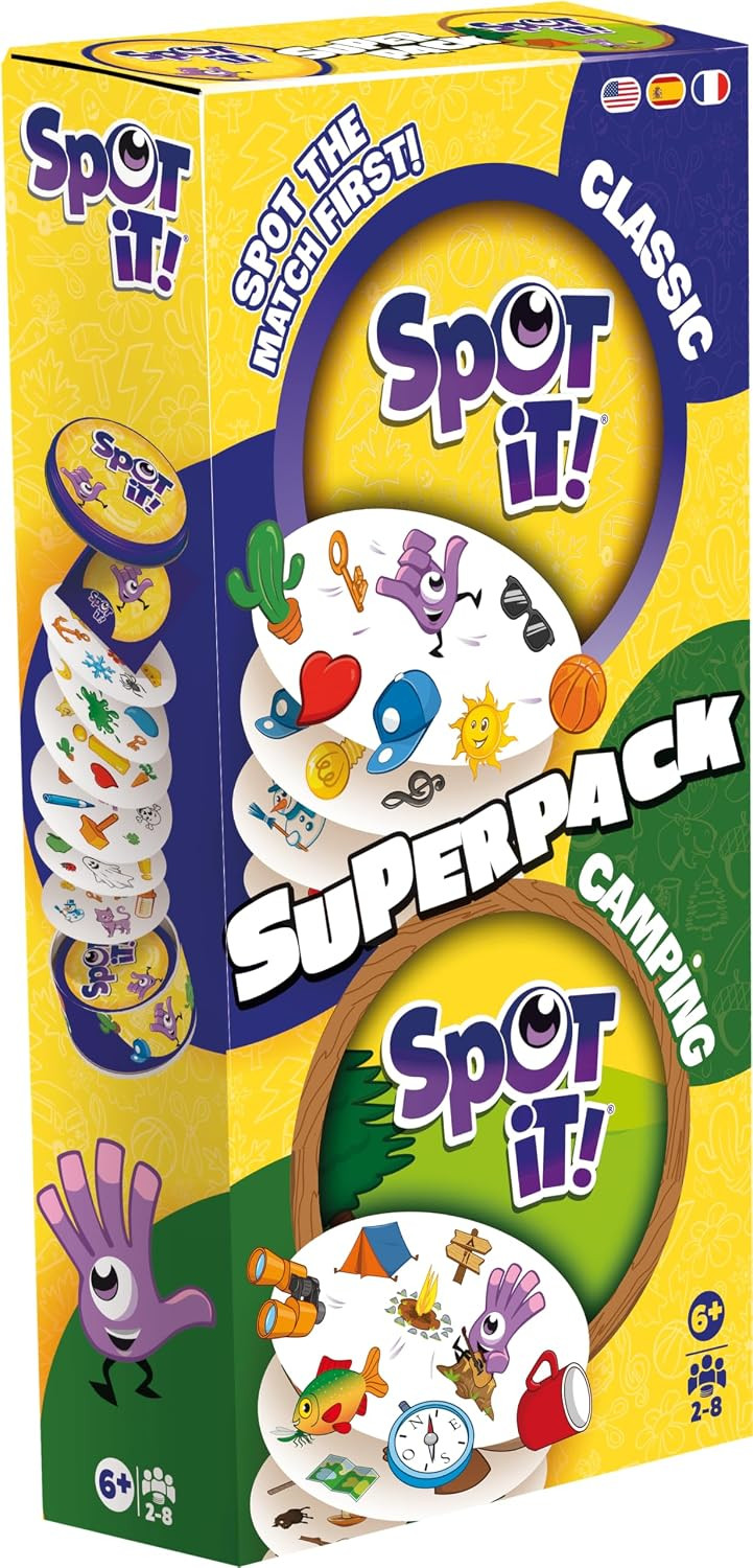 Asmodee Spot It! Super Pack (2024 Refresh) Eco Big Box - Includes Classic and Camping Editions, Family Card Game Bundle for Quick Reflexes, Ages 6+, 2-8 Players, 10 Minute Playtime | Amazon (US)