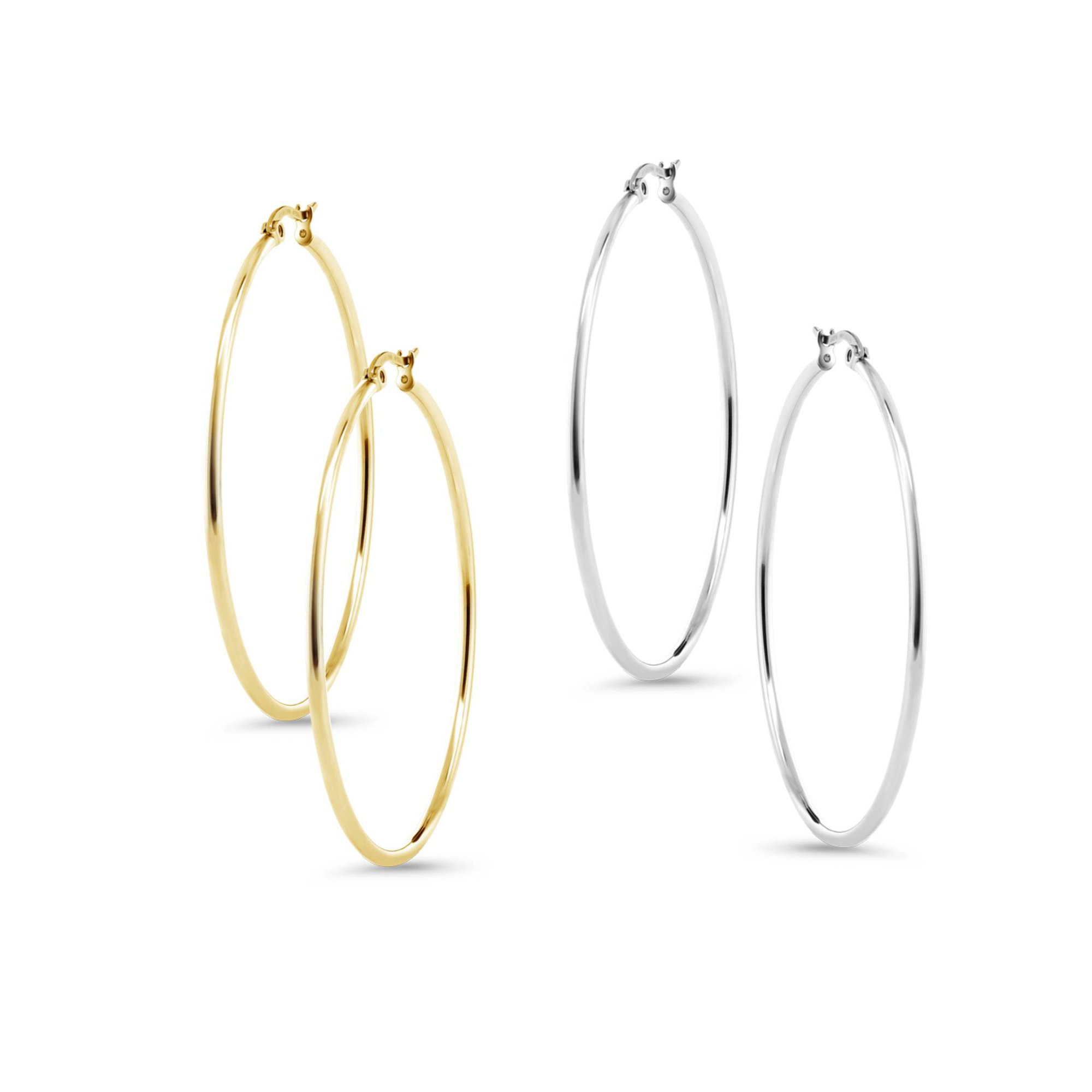 Gem Stone King - Stunning Stainless Steel Hoop Earrings Two-Pair Set in Silver and Gold, 50mm Dia... | Walmart (US)