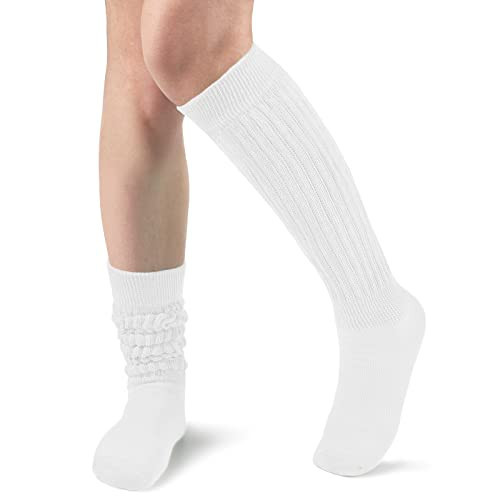 Witwot Slouch Socks Women Knit Knee High Boot Long Tube Scrunch Sock White | Amazon (US)