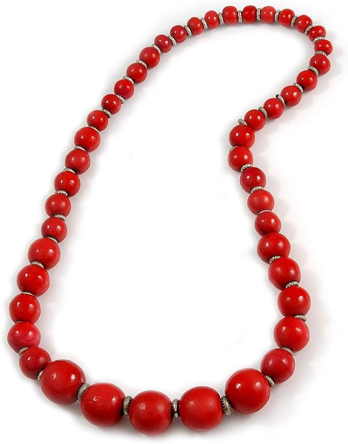 Avalaya Red Graduated Wooden Bead Necklace - 70cm Long | Amazon (UK)
