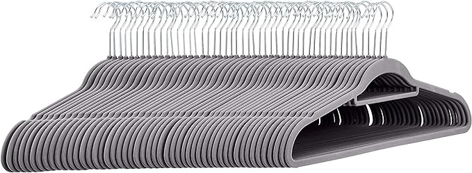 Amazon Basics Space Saving Heavy Duty Non-Slip Velvet Suit Hangers with Horizontal Tie Bar, Sturd... | Amazon (US)