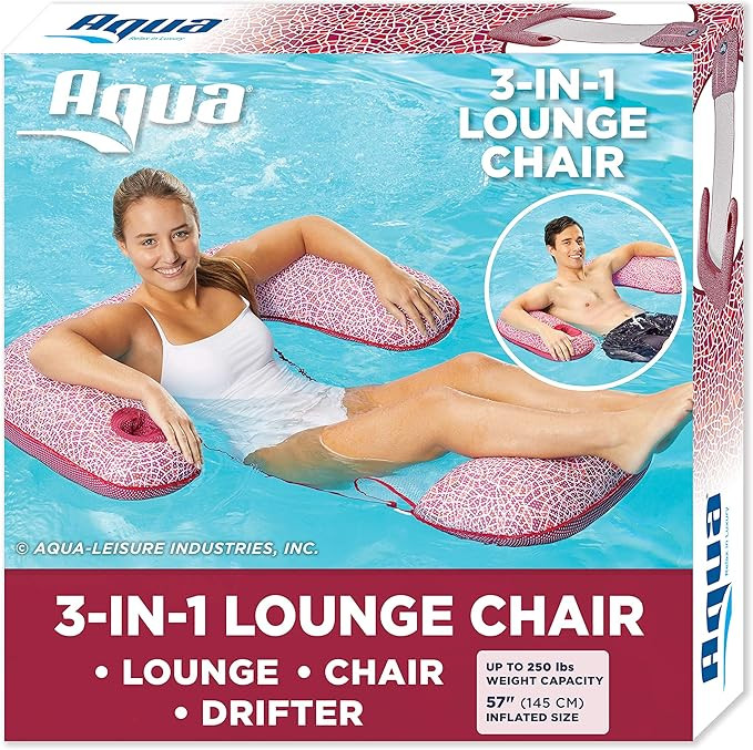 Aqua LEISURE Mosaic 3-in-1 Pool Lounge Chair with Length Adjustment Toggles, Multi-Purpose Inflat... | Amazon (US)