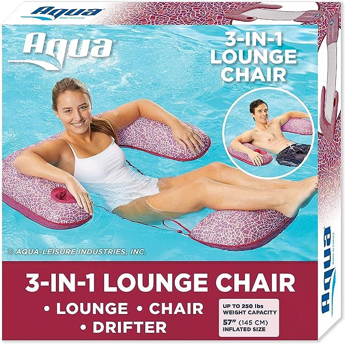 Aqua LEISURE Mosaic 3-in-1 Pool Lounge Chair with Length Adjustment Toggles, Multi-Purpose Inflat... | Amazon (US)