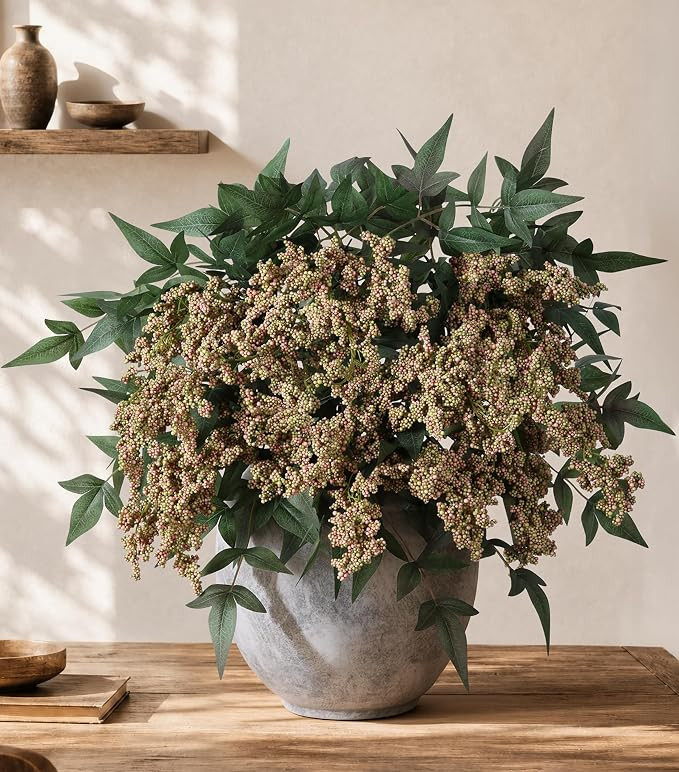 Faux Plants Indoor 3 Pcs 35 Inch Artificial Nandina Berry Stem for Vase Realistic Faux Berry Spra... | Amazon (US)