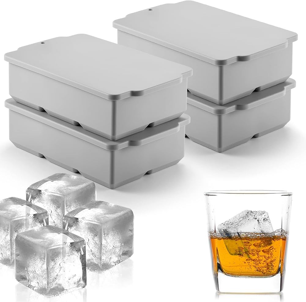 Silicone Large Ice Cube Trays with Lid Pack of 4, Stackable Big Square Ice Cube freezer Molds for... | Amazon (US)