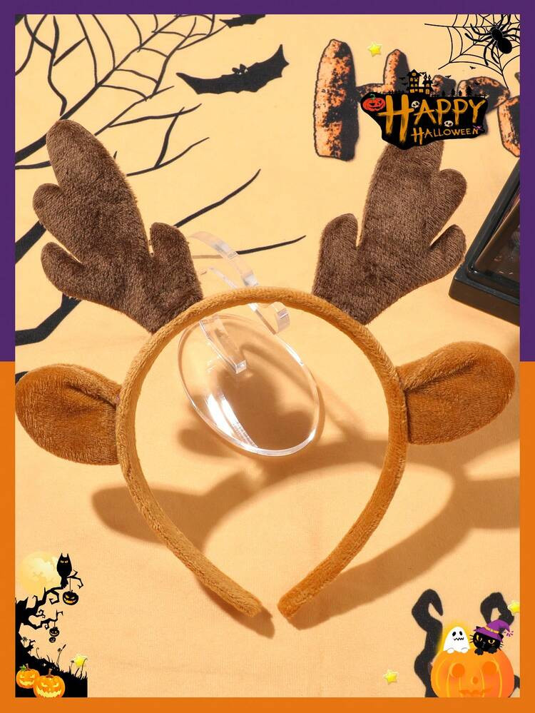 1pc Halloween Cute Orange Deer Ear & Antler Plush Photo Prop Hair Hoop, Holiday Costume Accessory, Hair Accessory ,Halloween Costumes Holiday Essential | SHEIN