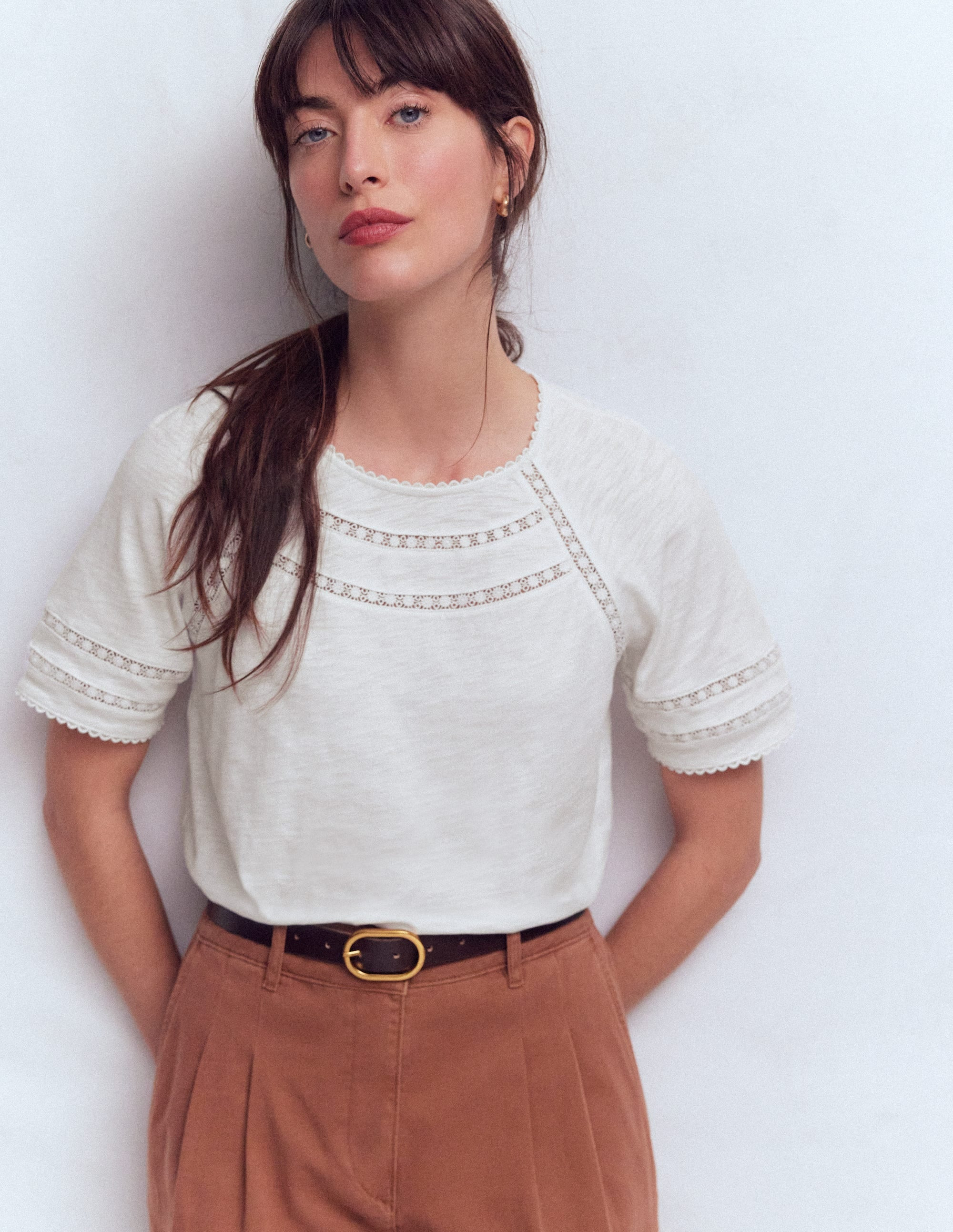 Poppy Trim Crew T-shirt-White | Boden (US)