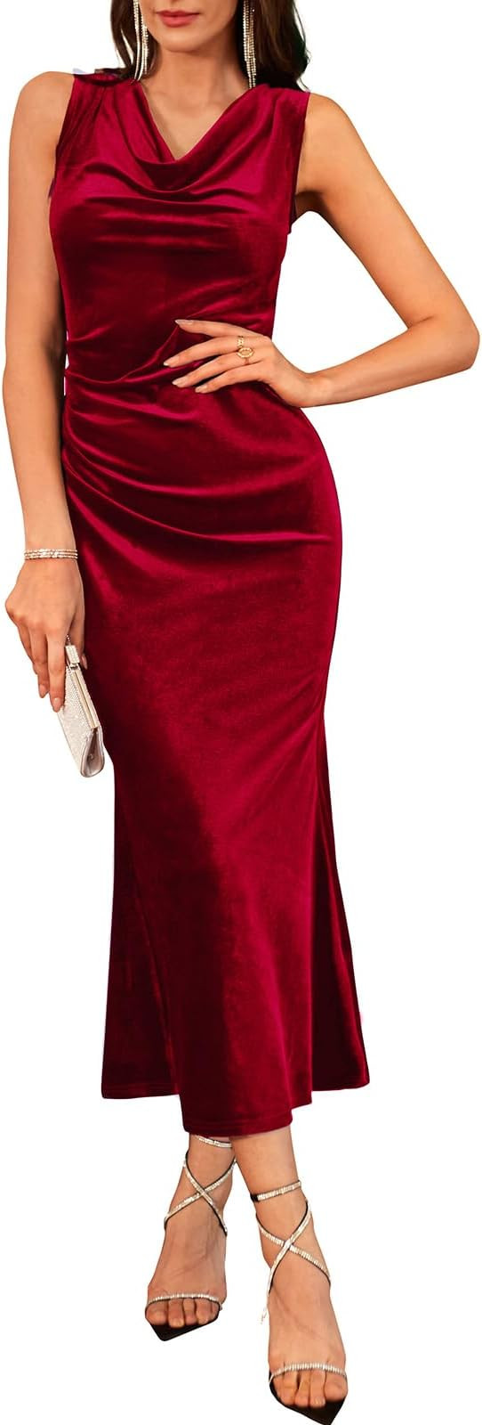 GRACE KARIN 2025 Velvet Wedding Guest Dresses for Women, Winter Formal Cocktail Maxi Dress, Cowl ... | Amazon (US)