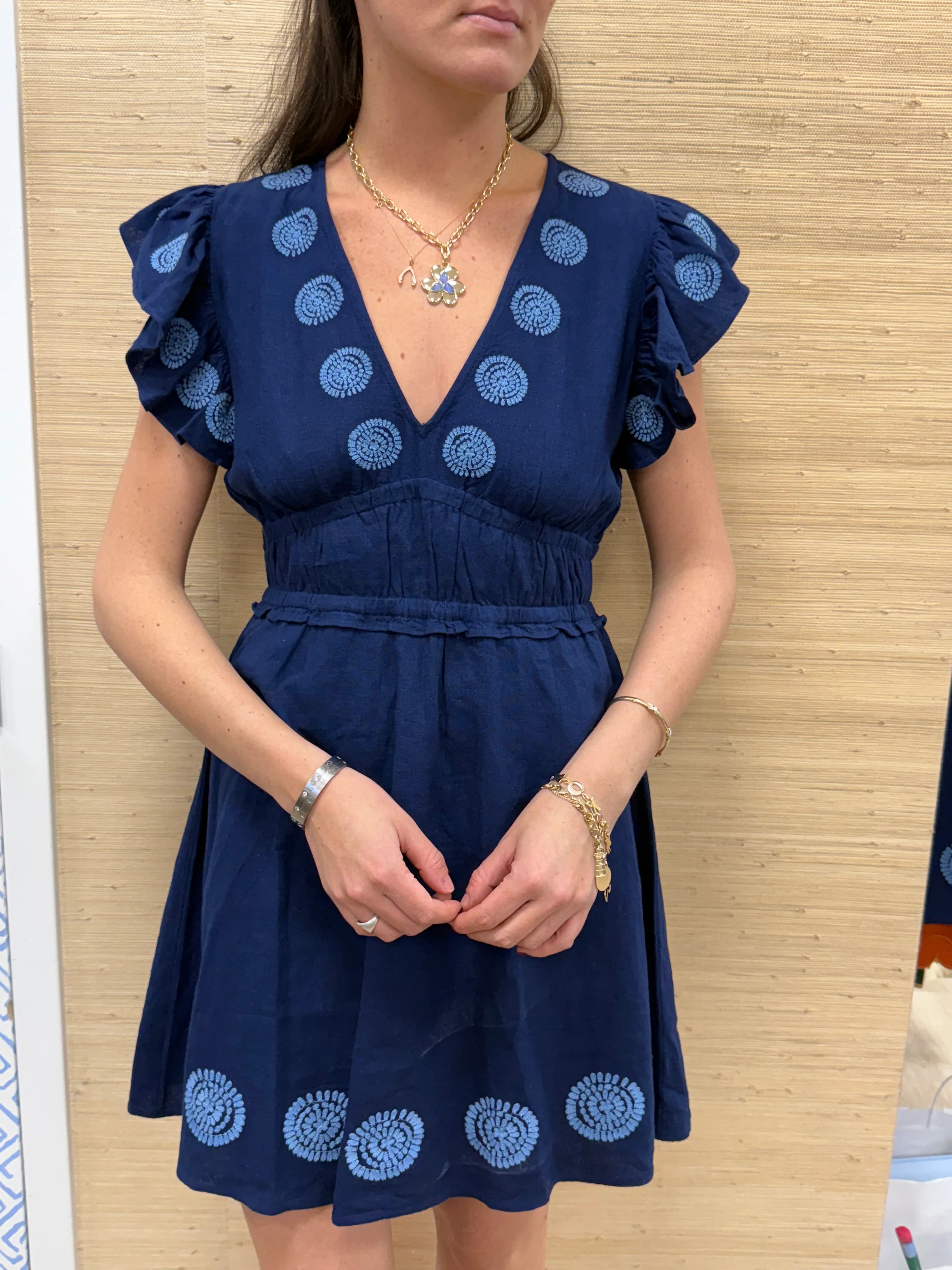 Navy V-Neck Flutter Sleeve Mini Dress | Sail to Sable