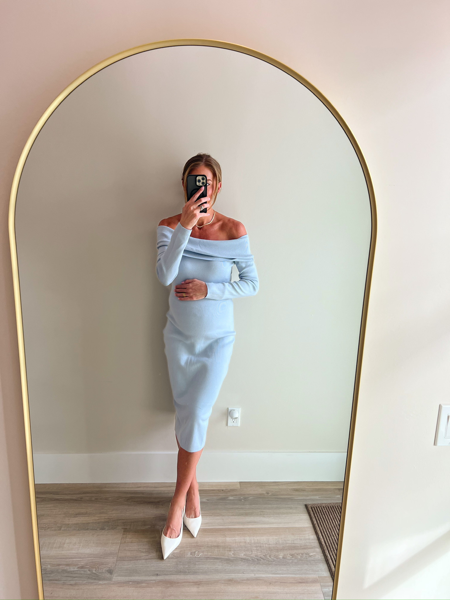 Midi blue dress perfect for baby shower! Size medium for length and bump! 

 #LTKgrwm #LTKootd #LTKmomlife