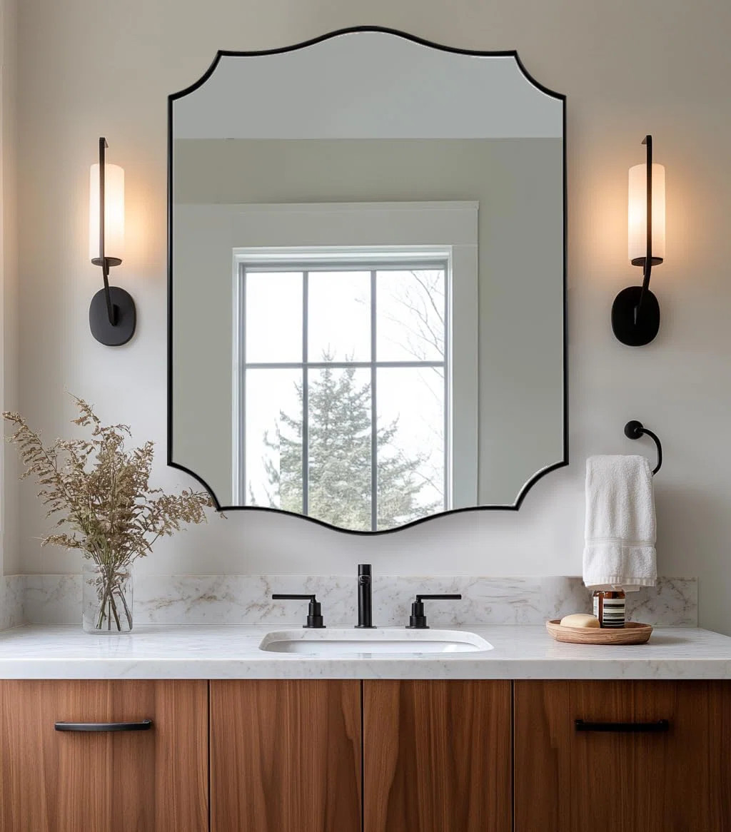 Anayalee Traditional Scalloped Rectangle Bathroom Vanity Mirror | Stainless Steel Frame | Wayfair North America