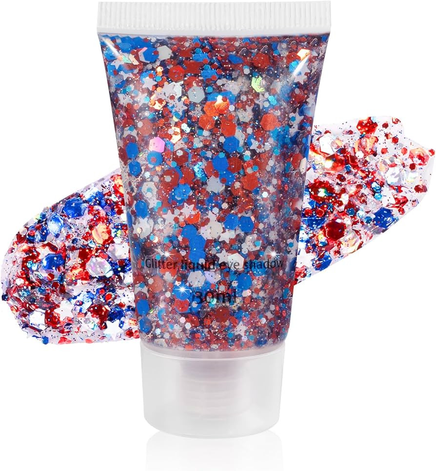 Mysense Red White and Blue Body Glitter Gel,USA Flag Face Hair Glitter for 4th of July Outfits fo... | Amazon (US)