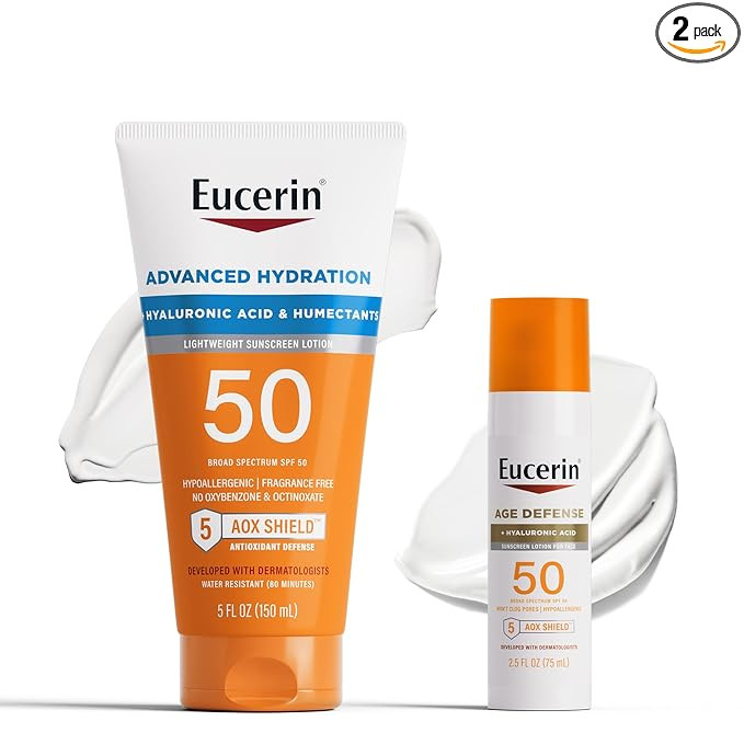 Eucerin Sun Advanced Hydration SPF 50 Sunscreen Lotion (5 Fl Oz) + Age Defense Face Sunscreen Lot... | Amazon (US)
