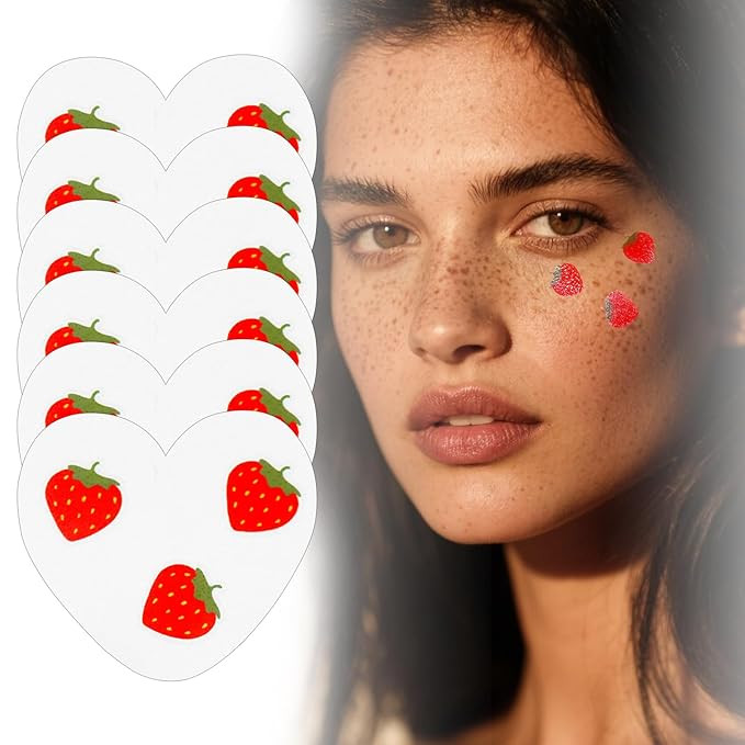 Boko 6Pcs Red Strawberry Speckles Temporary Tattoos, Waterproof and Long Lasting Makeup Patches, ... | Amazon (US)