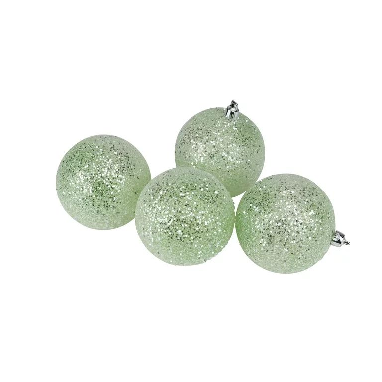 4ct Light Green Glittered Shatterproof Christmas Ball Ornaments 3" (75mm) | Walmart (US)