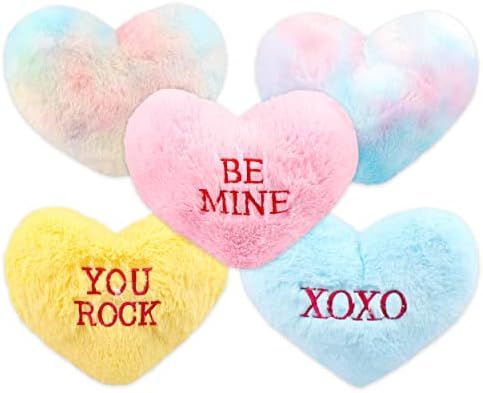 Plush Conversation Hearts ~ 6 Pack Assorted Colors Stuffed Conversation Hearts | Valentines Plush He | Amazon (US)
