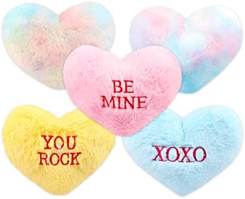 Plush Conversation Hearts ~ 6 Pack Assorted Colors Stuffed Conversation Hearts | Valentines Plush He | Amazon (US)