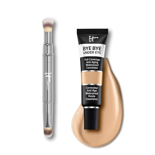 IT Cosmetics Bye Bye Undereye Full Coverage Eye Concealer (21.5 Medium Nude - 0.4 fl oz) for Brightening & Color-Correcting & Dual Airbrush Retractable Concealer Brush #2 for Blending Face Makeup | Amazon (US)