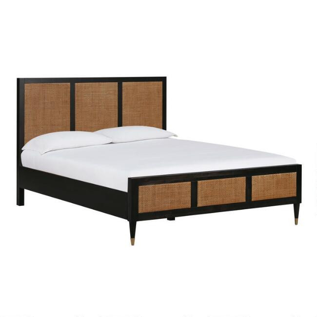Chrisney Black Wood and Natural Cane Platform Bed | World Market