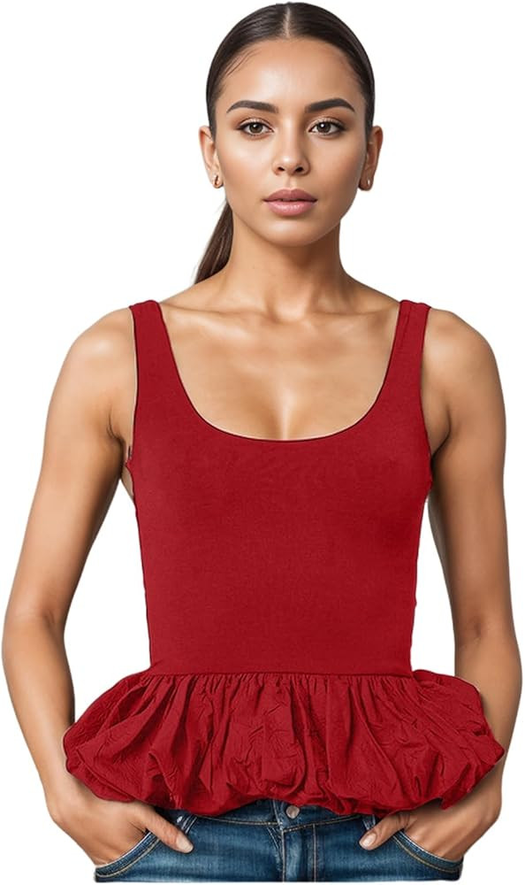 Babydoll Peplum Tops for Women Sleeveless Ruffle Hem Backless Top Scoop Neck Summer Crop Tank Top... | Amazon (US)