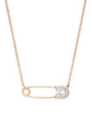 Effy 14K Yellow Gold &amp; Diamond Paperclip Pendant Necklace on SALE | Saks OFF 5TH | Saks Fifth Avenue OFF 5TH