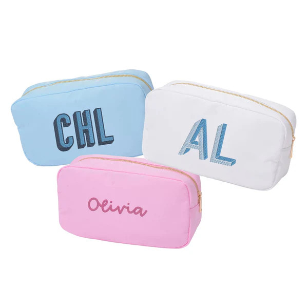 Embroidered Large Nylon Pouch | Sprinkled With Pink