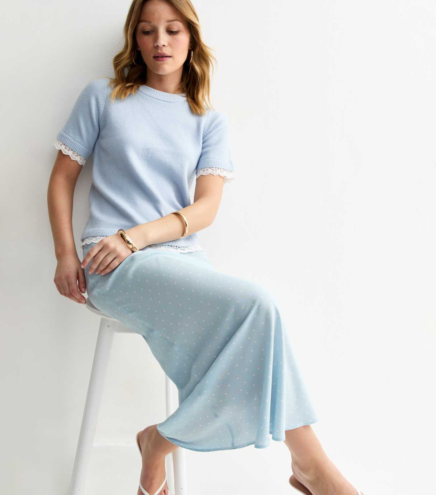 Blue Spotty Bias Cut Midi Skirt | New Look | New Look (UK)