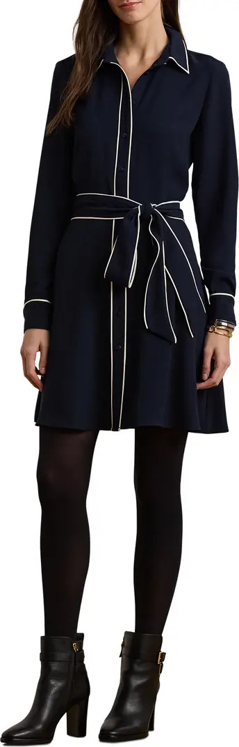 Lauren Ralph Lauren Contrast Detail Long Sleeve Mini Shirtdress | Nordstrom | Nordstrom