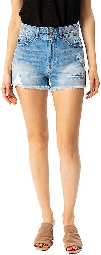 Kancan Women's High Rise Distressed Mom Shorts - KC8560 | Amazon (US)