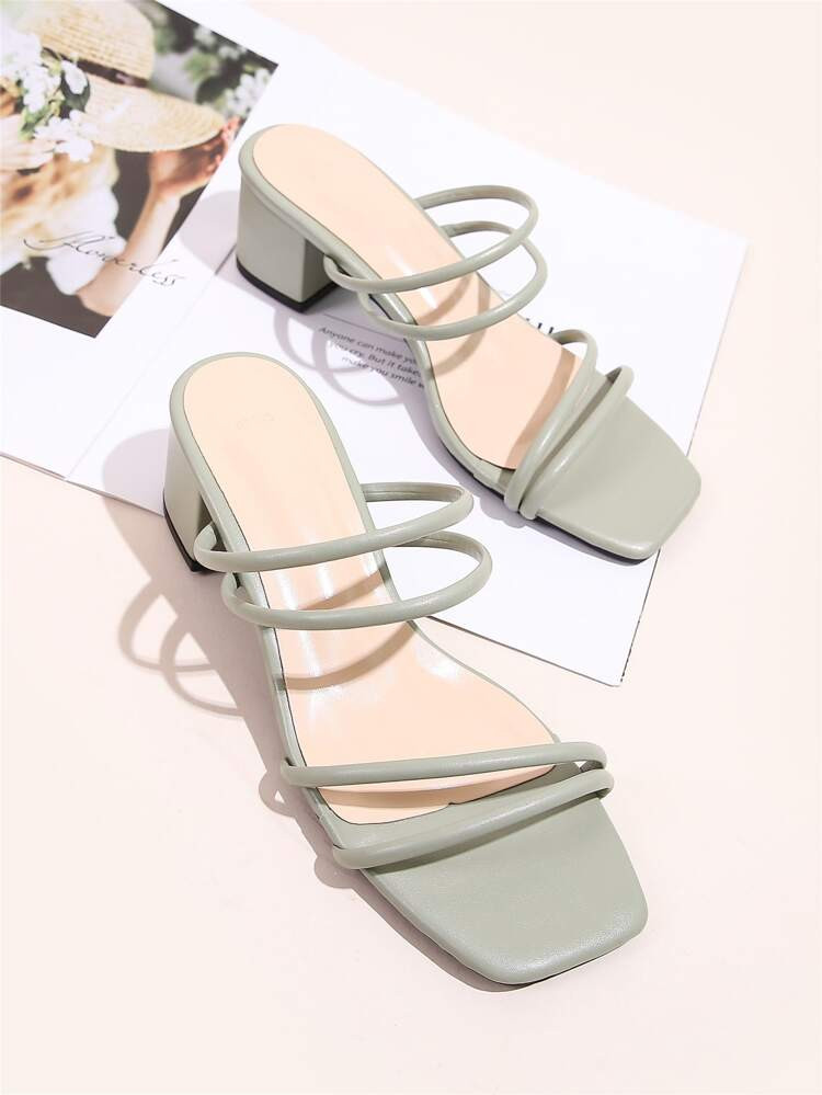 Open Toe Strappy Chunky Heeled Mule Sandals | SHEIN