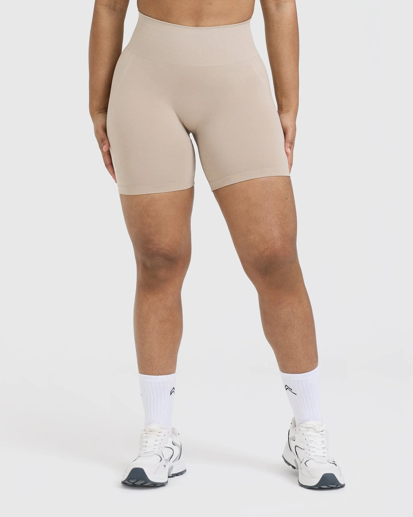 Effortless Seamless Shorts with White Logo 
 Mushroom Brown | Oner Active (UK / US)