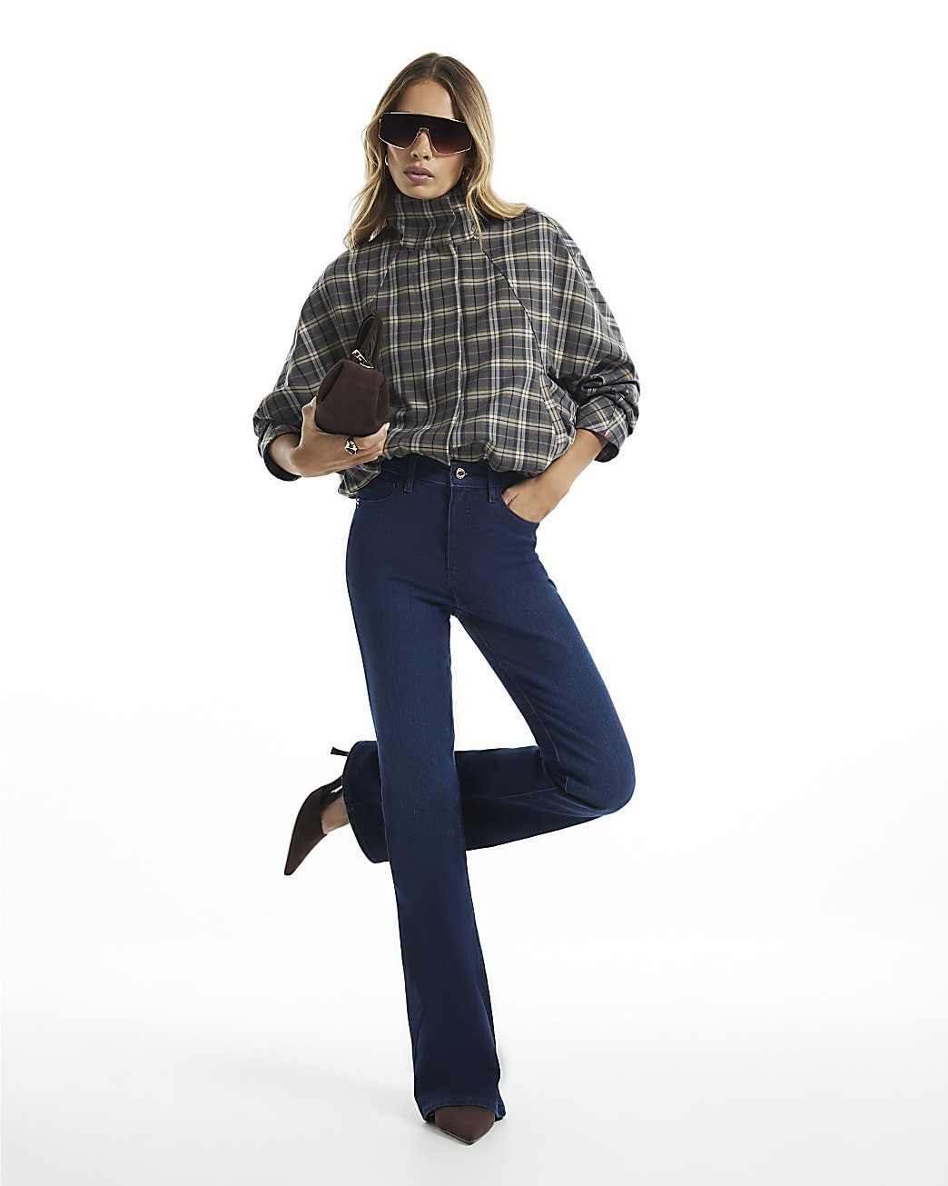 Blue High Waisted Sculpt Flare Jeans | River Island UK & IE