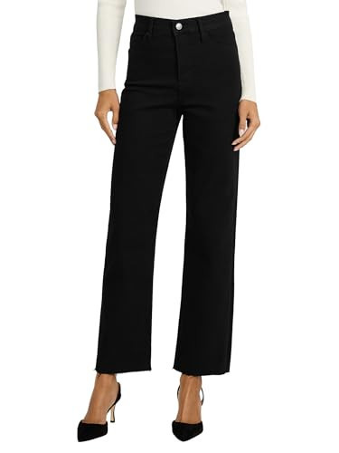 EXPRESS Women’s Straight-Leg Ankle Jeans – High Waisted Stretch Denim with Raw Hem Detail | Amazon (US)