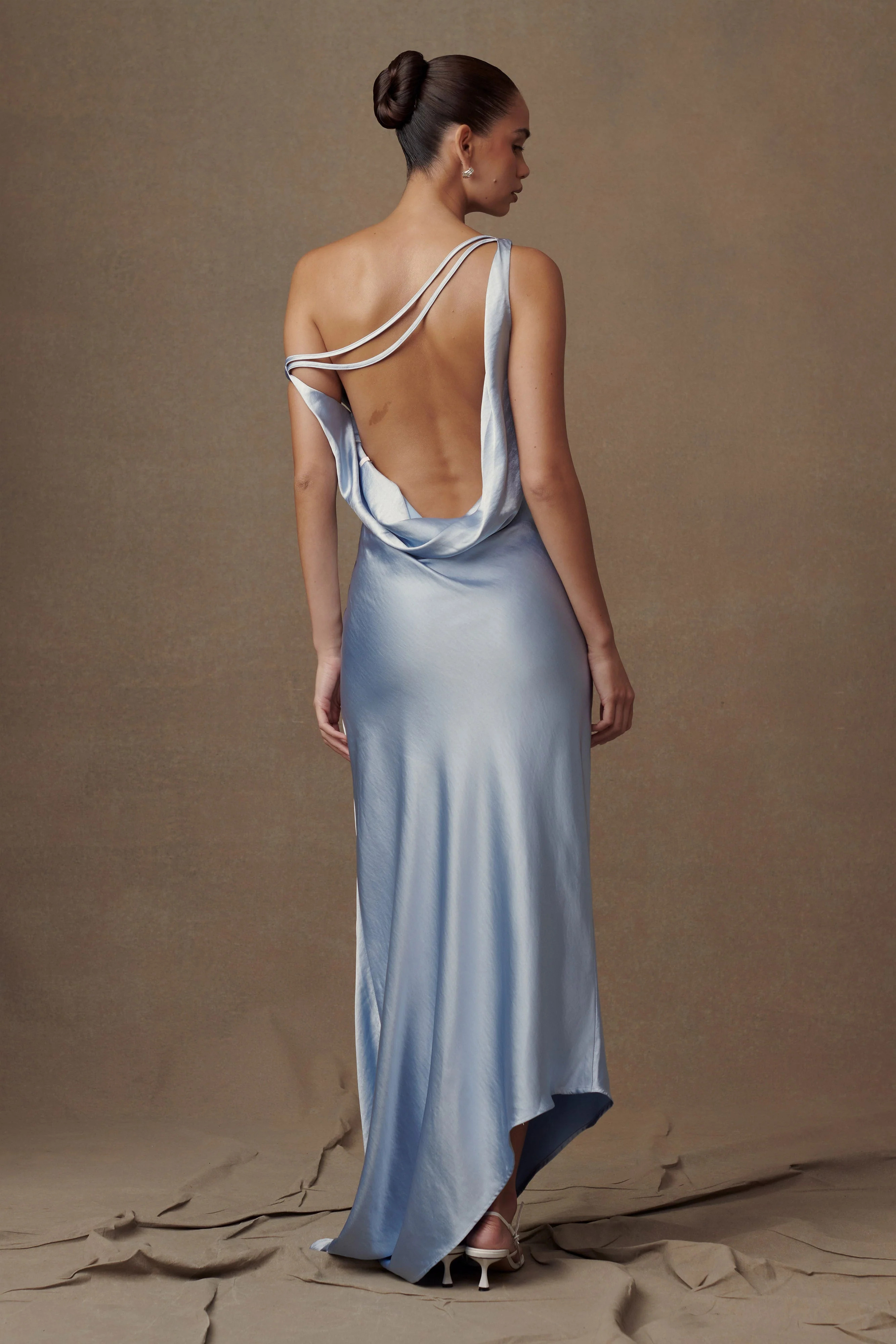 Slip Maxi Dress With Asymmetrical Hem - Cornflower Blue | MESHKI US