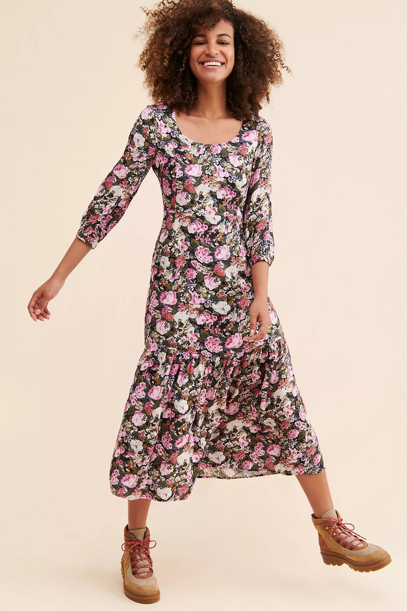 Saltwater Luxe Floral Flounced Midi Dress | Anthropologie (US)