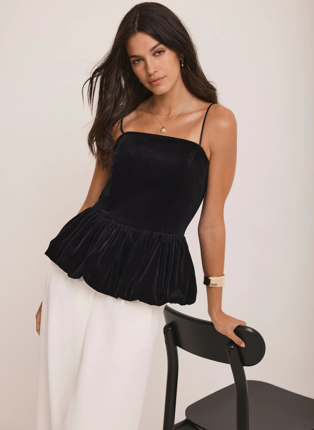 Black Velvet Peplum Top | Mint Velvet