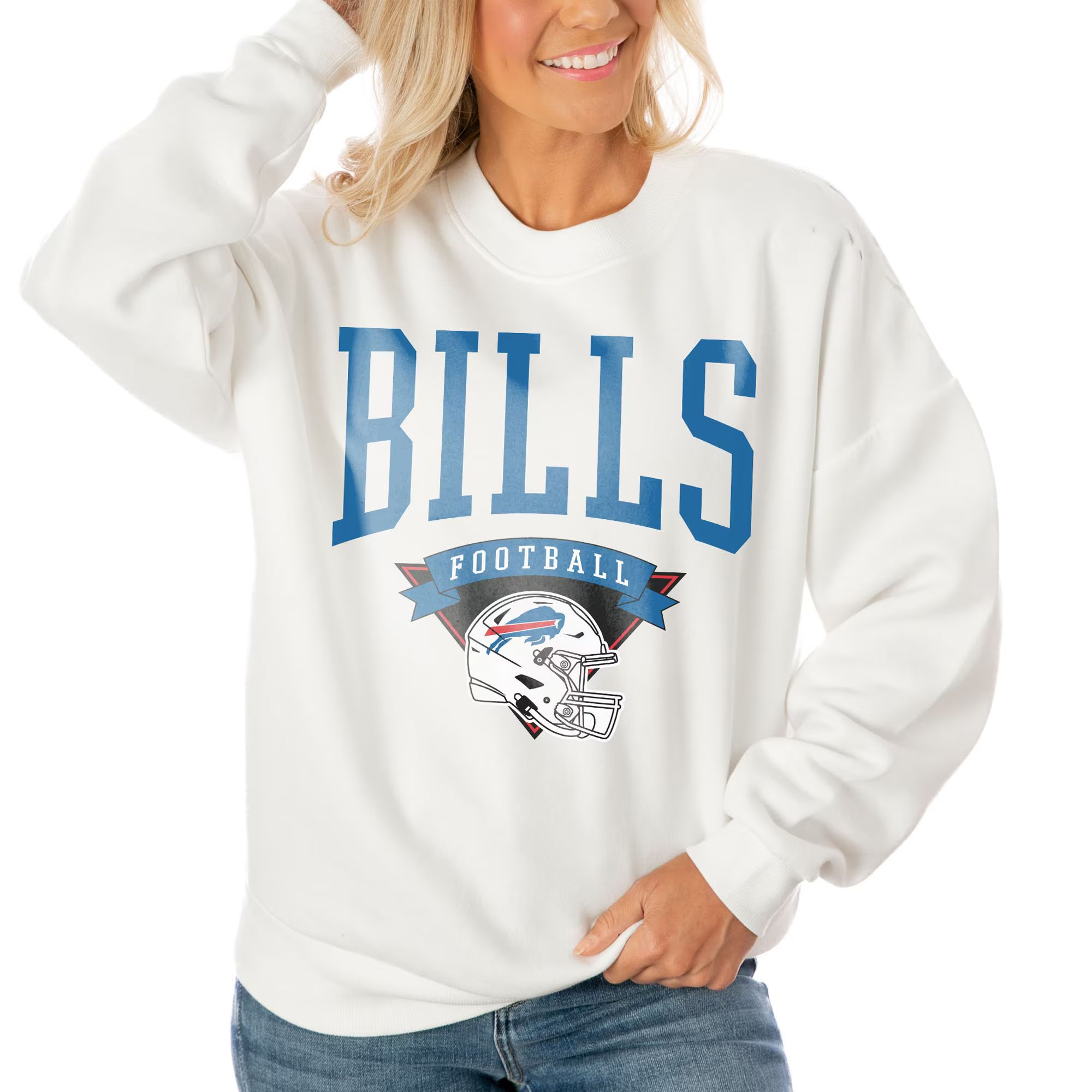 Women's Buffalo Bills Gameday Couture White Yard Line Pullover Sweatshirt | NFL Shop